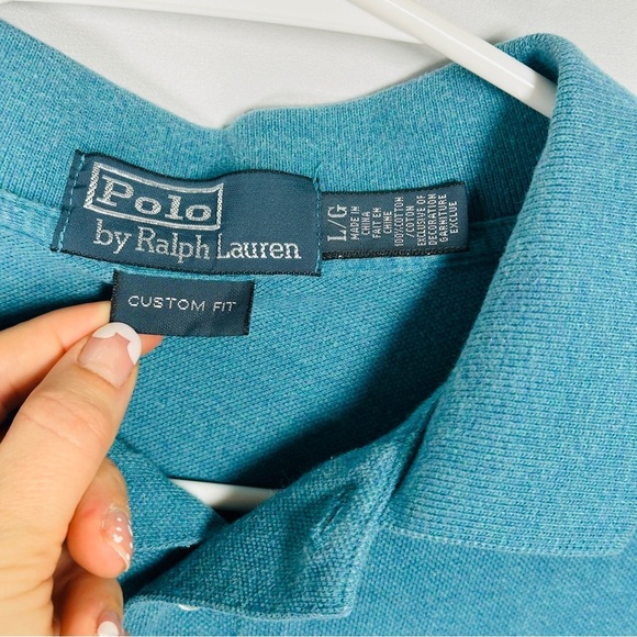 Ralph Lauren Polo Shirt Cotton Piqué Custom Fit Teal Blue Preppy Size L - Picture 4 of 8